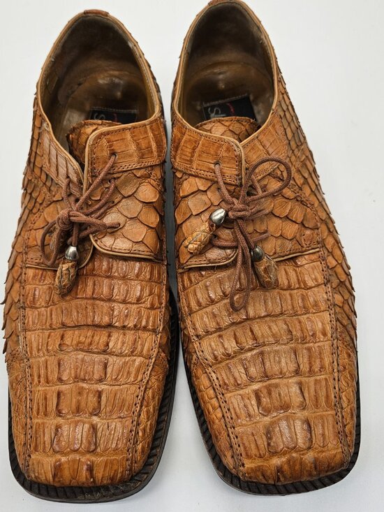 Genuine Hornback Alligator & Lizard Oxford Brown Dress Shoe Sz 8 Slick Exotica main image 12